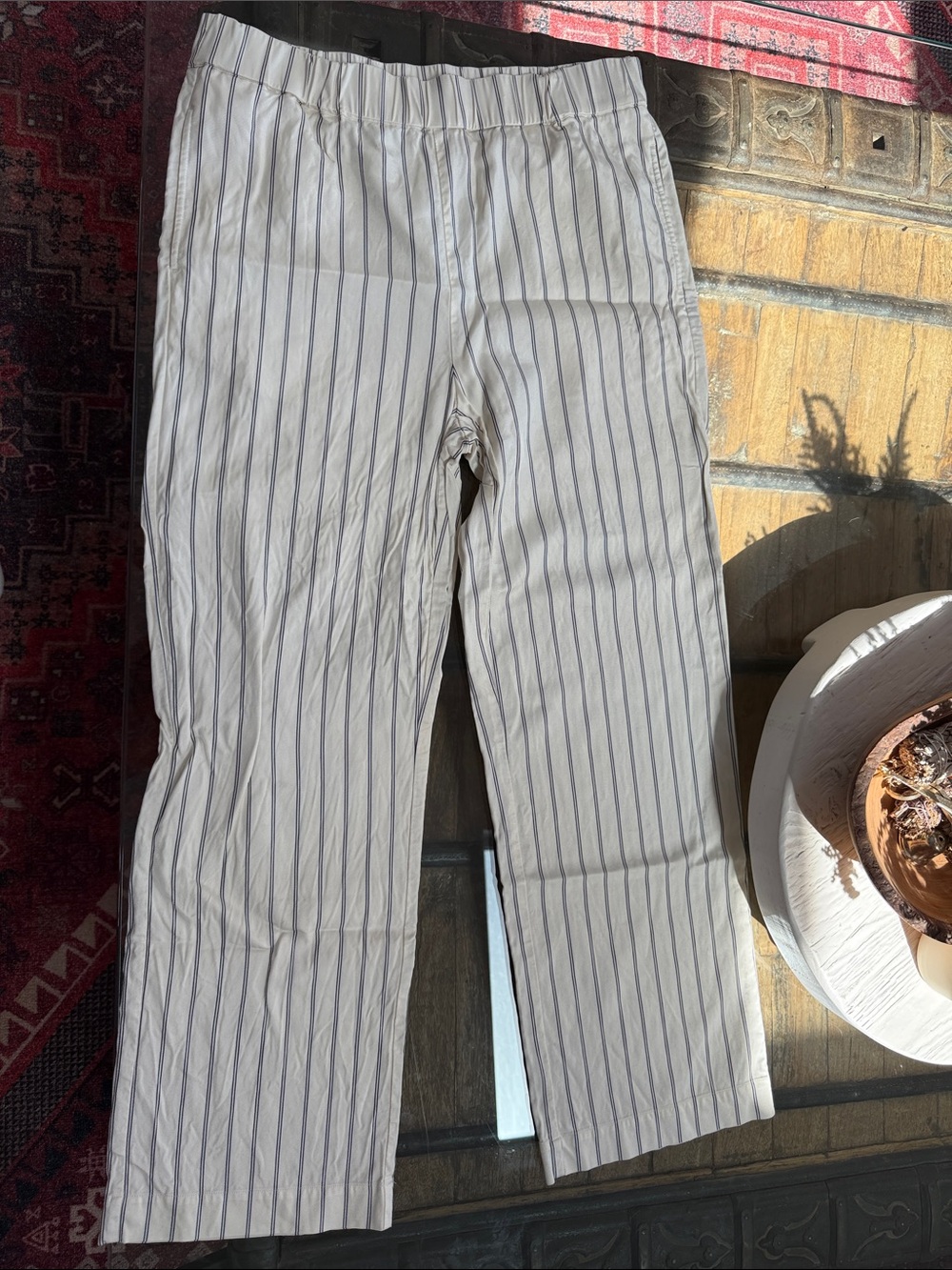 Jenni Kayne Cream Pinstriped Cotton-Blend Chinos